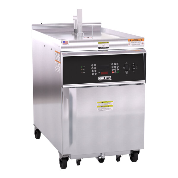 A large stainless steel Giles electric kettle fryer.