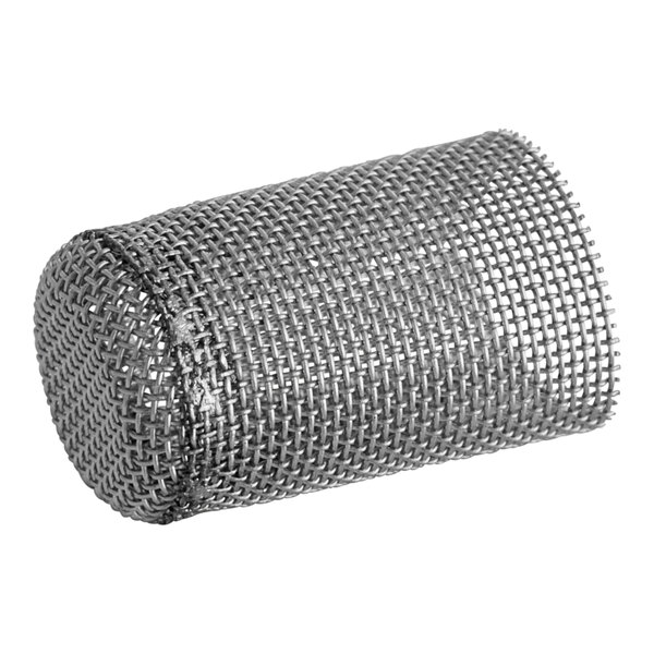 A close-up of a metal mesh bag with a handle.