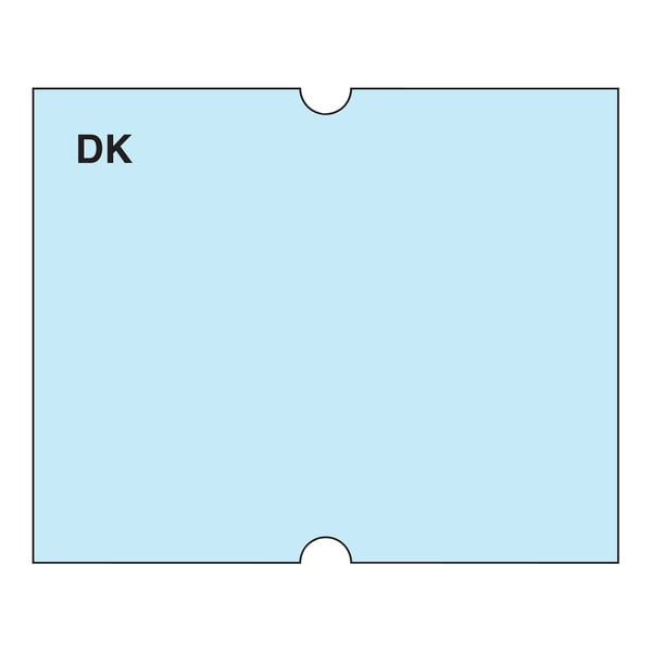 A blue rectangular DayMark label with black text reading "DK"