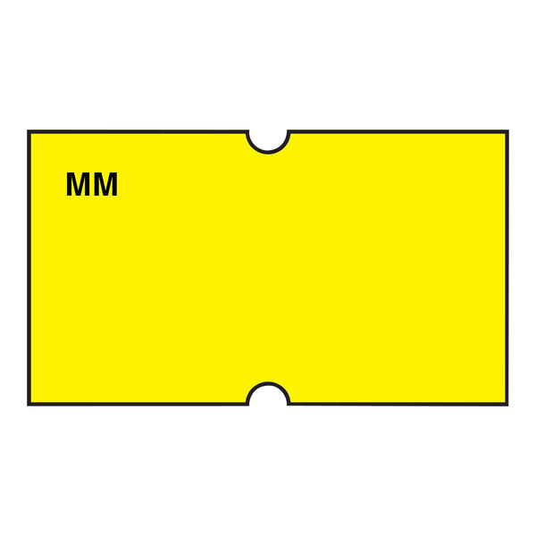 A yellow rectangular DayMark label with black text reading "mm" on it.