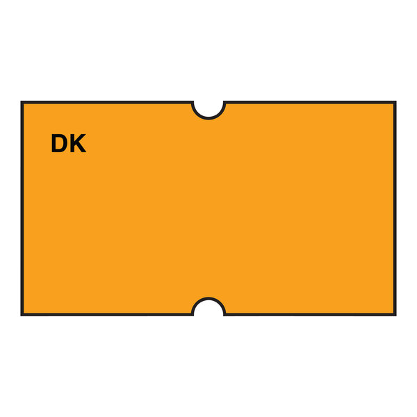 A rectangular orange DayMark label with black text reading "dk" on it.