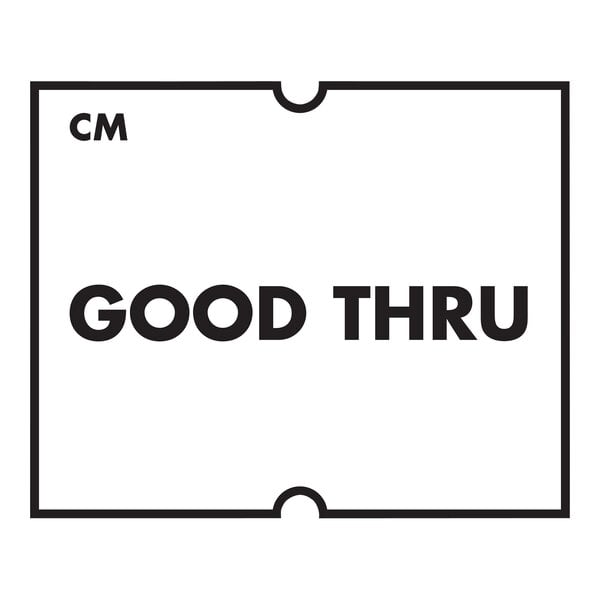 A white rectangular DayMark label with black text that says "Good Thru"