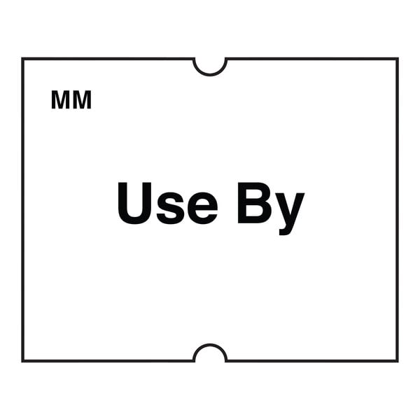 A white rectangular DayMark "Use By" label with black text that says mm use by.
