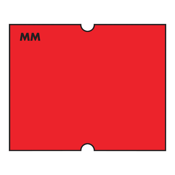 A rectangular red label with black text that says "mm"