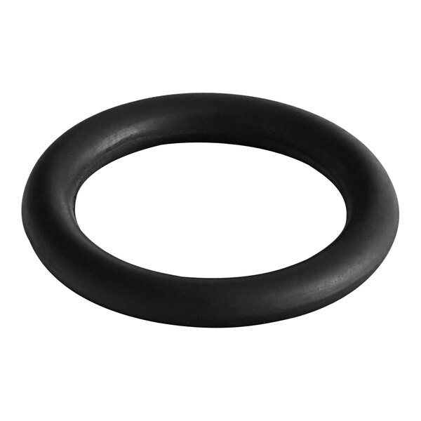 A black rubber O-ring with a white background.