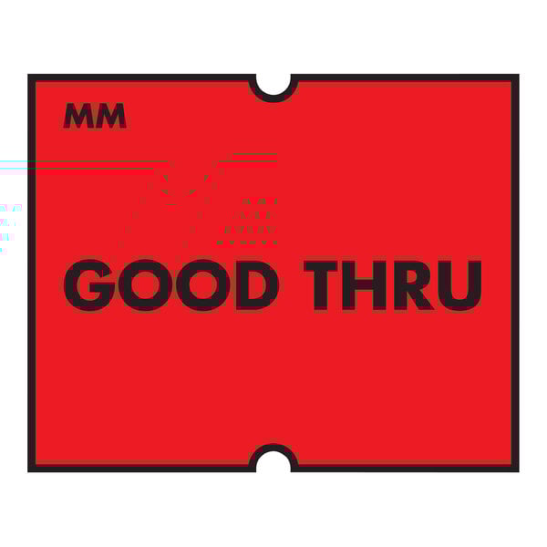 A red DayMark label with black text that says "Good Thru"