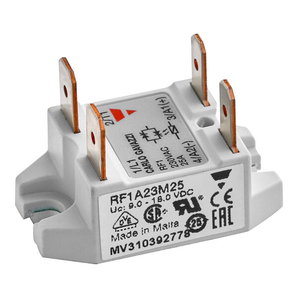 A white Estella Caffe static relay conductor with black and red text.