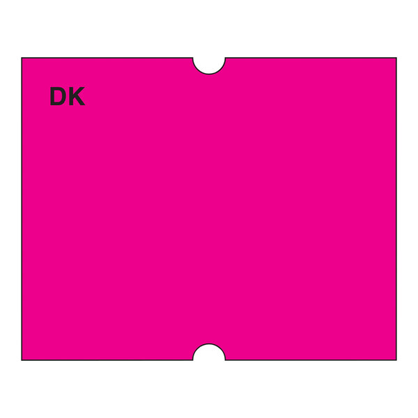 A pink rectangular label with black text that reads "dk"