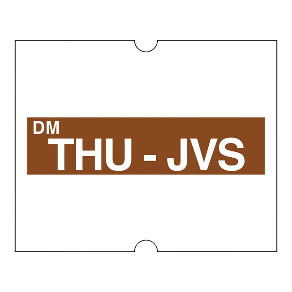 A brown rectangular DayMark label with white text reading "Thu"