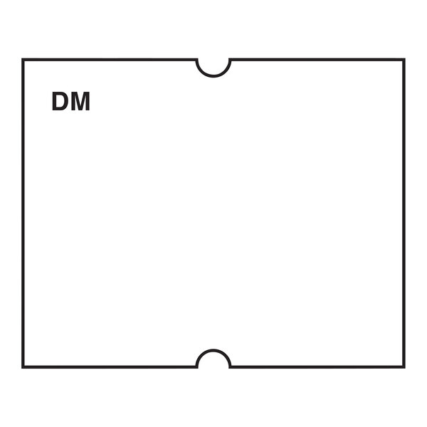 A white square label with the letters "DM" inside.