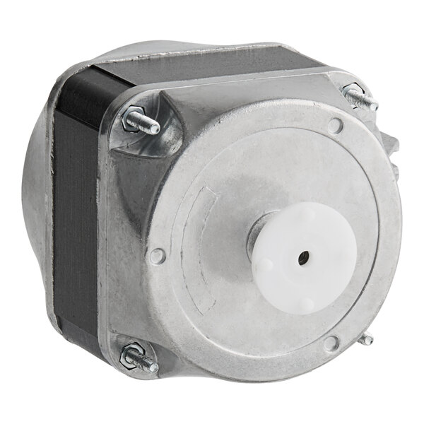 A small metal Avantco condenser fan motor with a white circle.