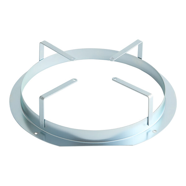 A round metal bracket with two holes and two handles.