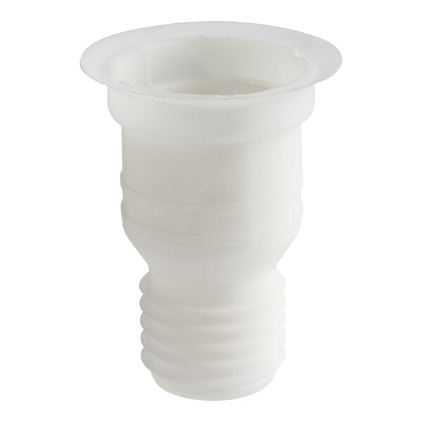 A white plastic drain pipe connector with a hole and spout.