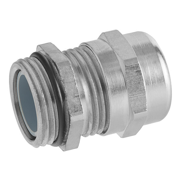 A stainless steel threaded strain relief for Estella cheese graters with blue threading.