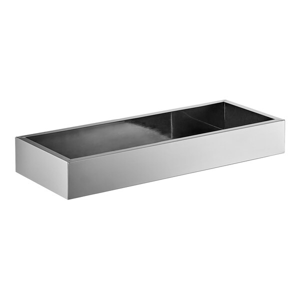 A stainless steel rectangular shelf for an Avantco merchandiser.
