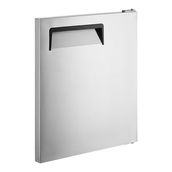 A stainless steel right-hinged door for an Avantco refrigerator with a black handle.