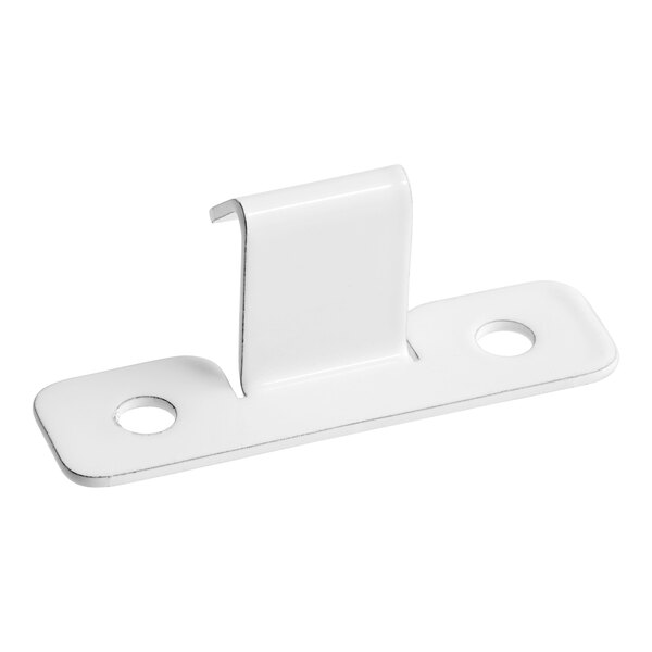 A white metal Avantco night curtain hook with two holes.