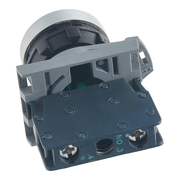 A black and white switch with a green button for a grey and black cheese grater.