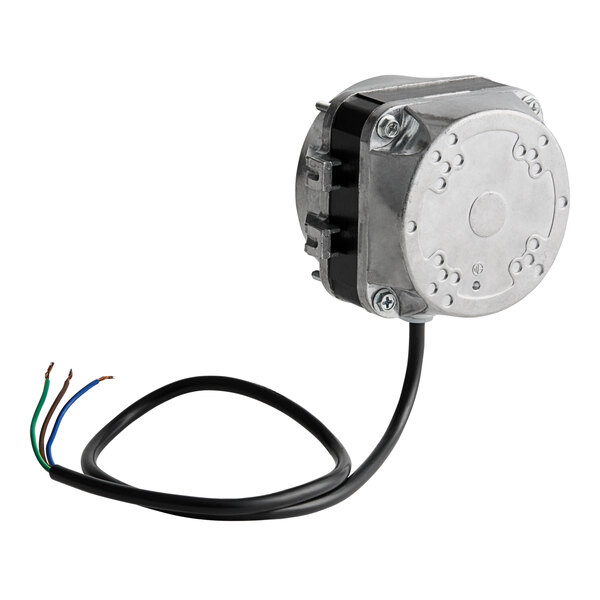 An Avantco evaporator fan motor with wires and a wire harness.