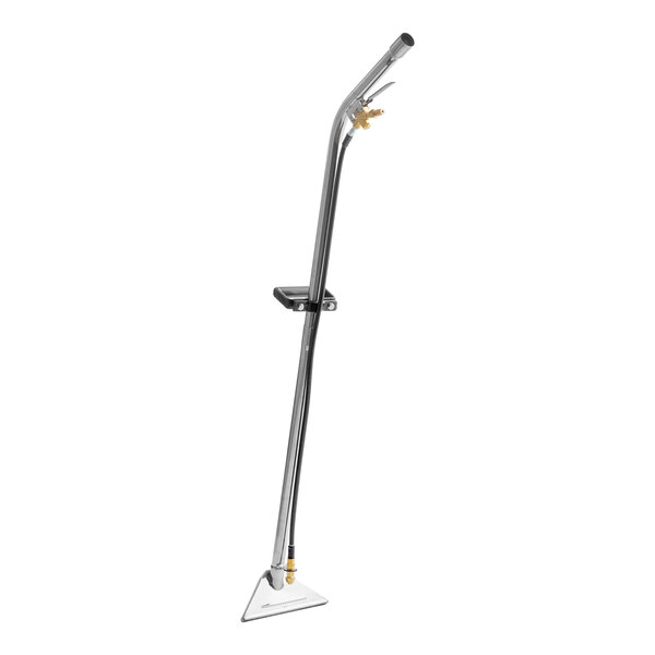 A stainless steel wand attachment designed for use with carpet extractors.