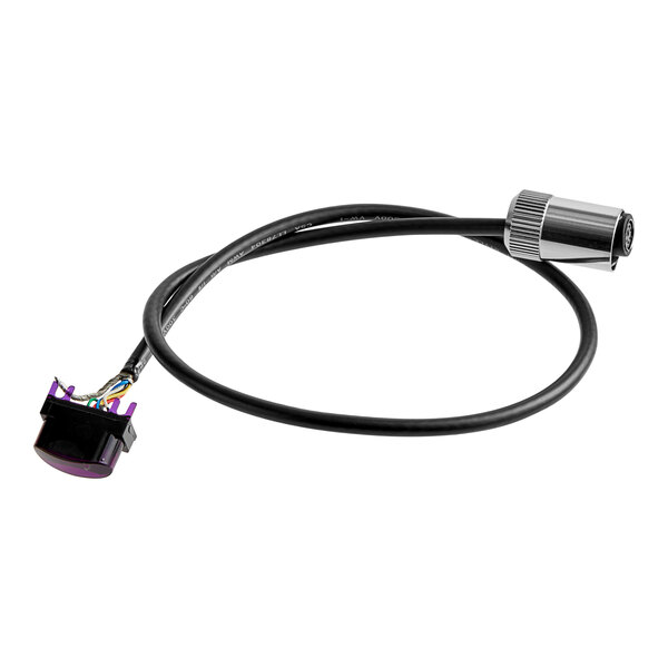 A black cable with a purple connector.