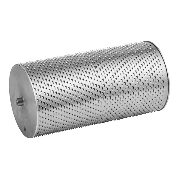 A stainless steel Estella drum with holes.