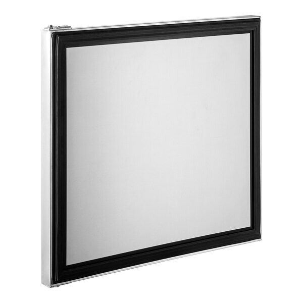 A white rectangular door with black trim.