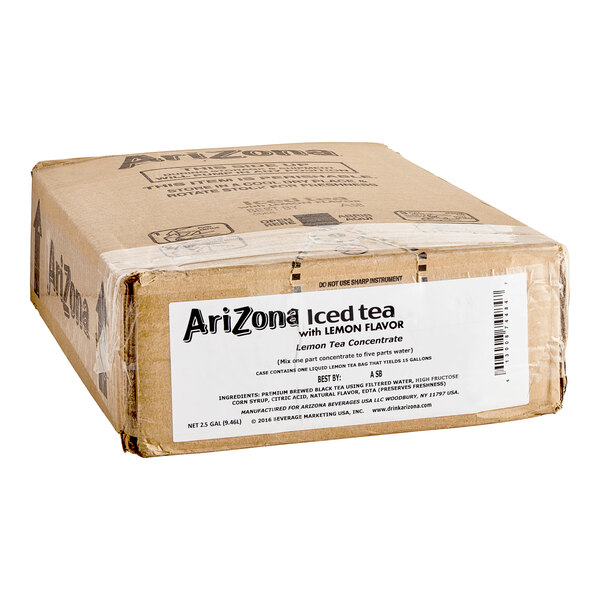 A white AriZona Lemon Iced Tea Bag in Box with a label.