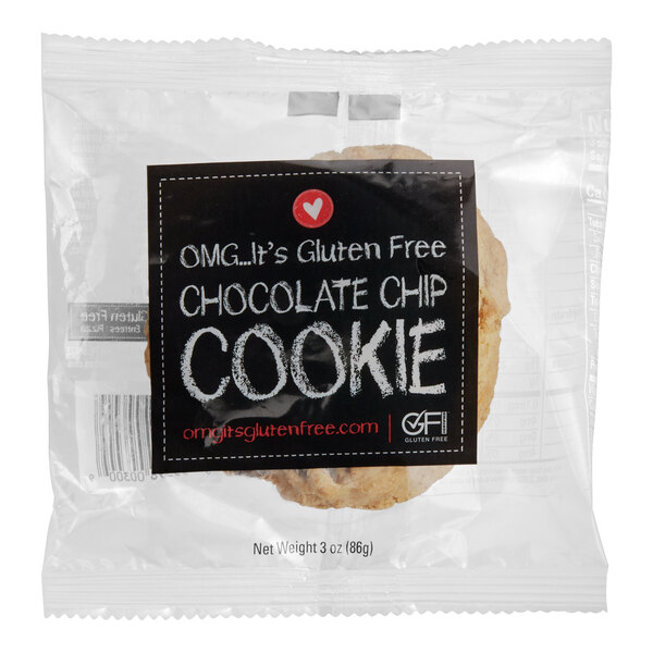 A package of OMG...It's Gluten Free Individually Wrapped Chocolate Chip Cookies on a counter.