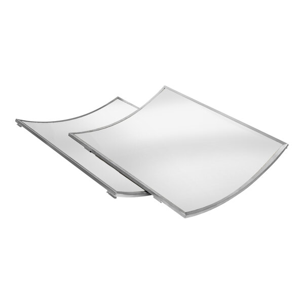 Two Eastern Tabletop stainless steel side panels with stainless steel trim on a white background.