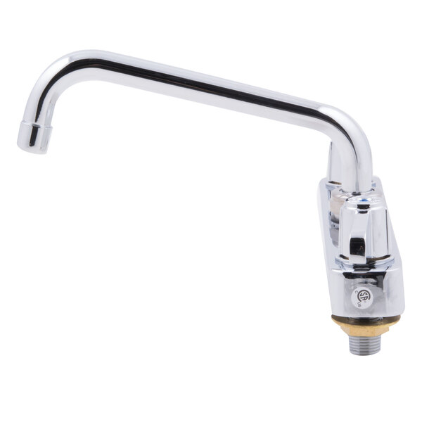 A chrome Equip by T&S deck-mounted faucet with lever handles and an 8 1/2" swing spout.