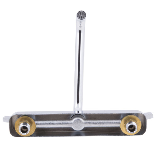 A metal Equip by T&S deck-mounted workboard faucet with Cerama cartridges and lever handles.