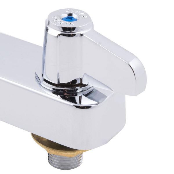 A chrome Equip by T&S deck-mounted workboard faucet with lever handles.