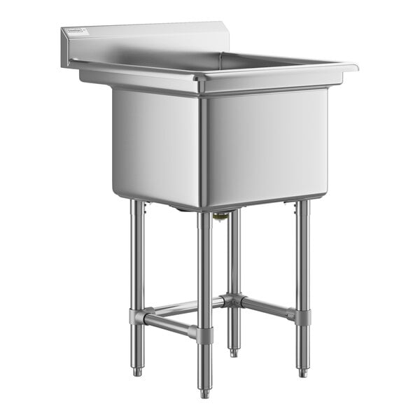 A Steelton stainless steel hand sink with legs and a drain.