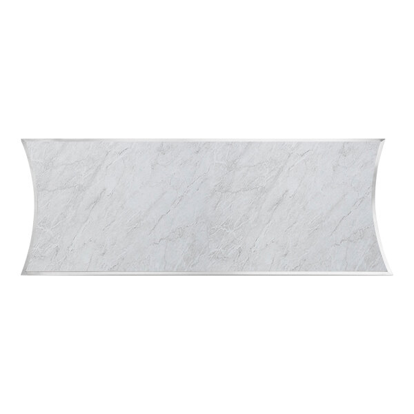 A white rectangular Eastern Tabletop marble front panel with a stainless steel border.