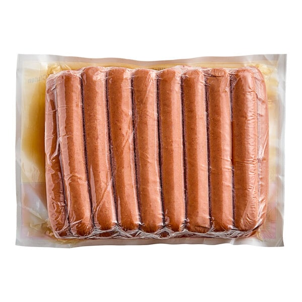 A white and clear plastic bag of Hebrew National 7" Beef Franks.