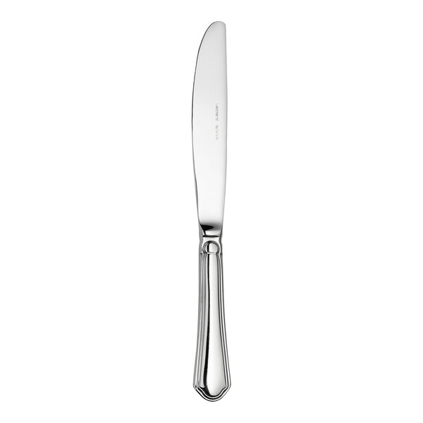 A WNK Leopardi stainless steel dessert knife with a silver handle on a white background.