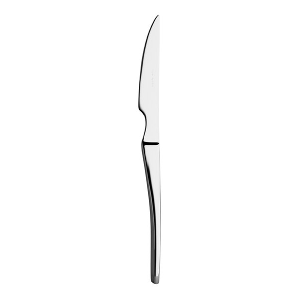 A WNK Leopardi steak knife with a black handle and silver blade.