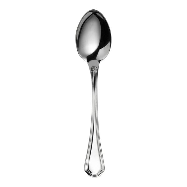 A close-up of a WNK Leopardi stainless steel spoon with an oval bowl and a handle.