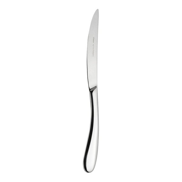A WNK Ovation stainless steel dinner knife with a silver handle.