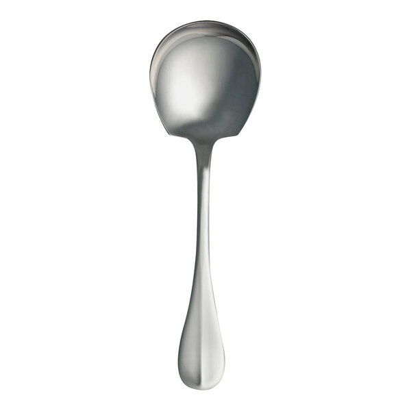 An 18/10 stainless steel serving spoon with a long handle.