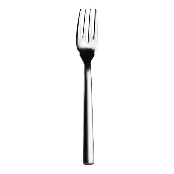 A close-up of a WNK Chatsworth stainless steel fish fork with a silver handle.