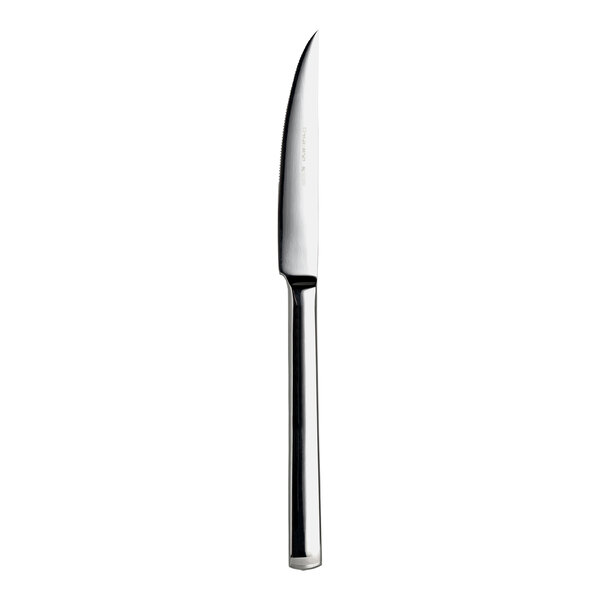 A close-up of a WNK Chatsworth steak knife with a silver handle.