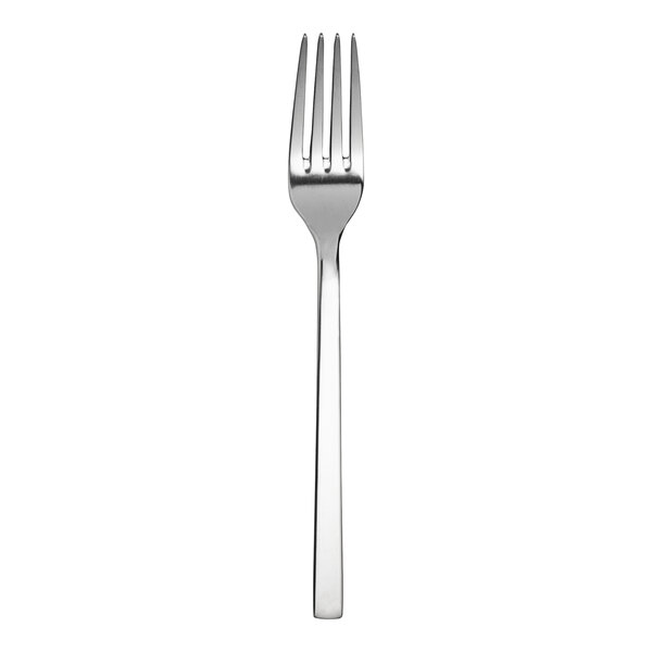 A close-up of a WNK Silhouette stainless steel fork with a silver handle.