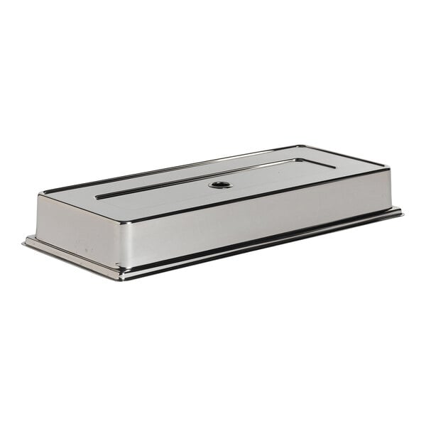 A rectangular stainless steel plate cover with a central handle.