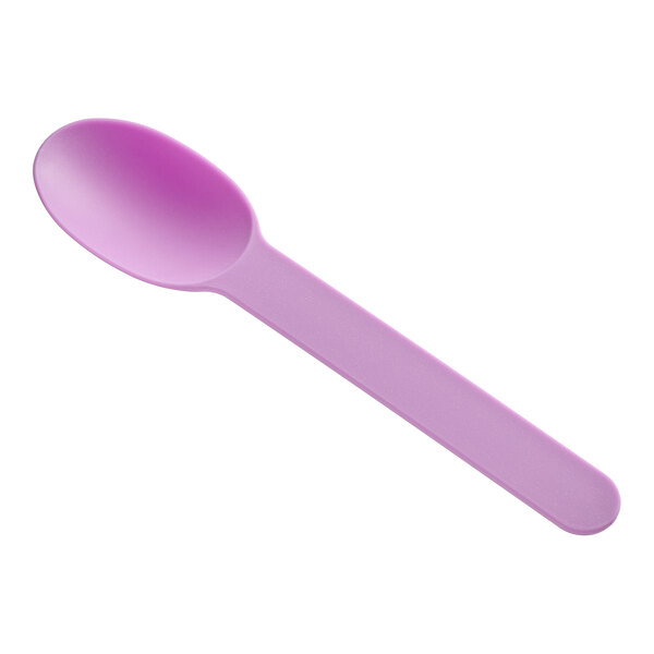 A purple plastic frozen yogurt spoon.