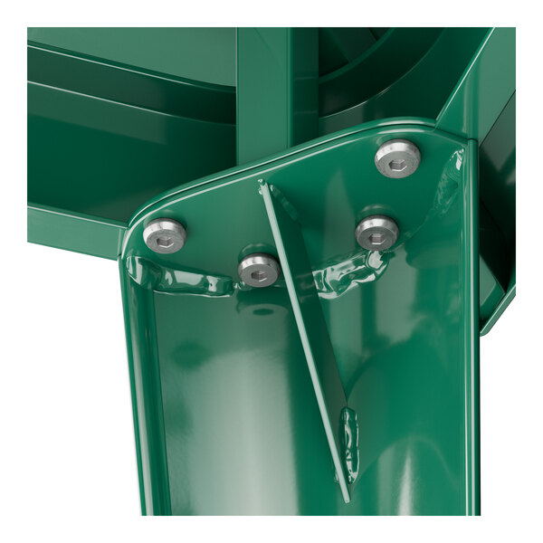 A close-up of a green metal surface on a Lancaster Table & Seating bar height table.