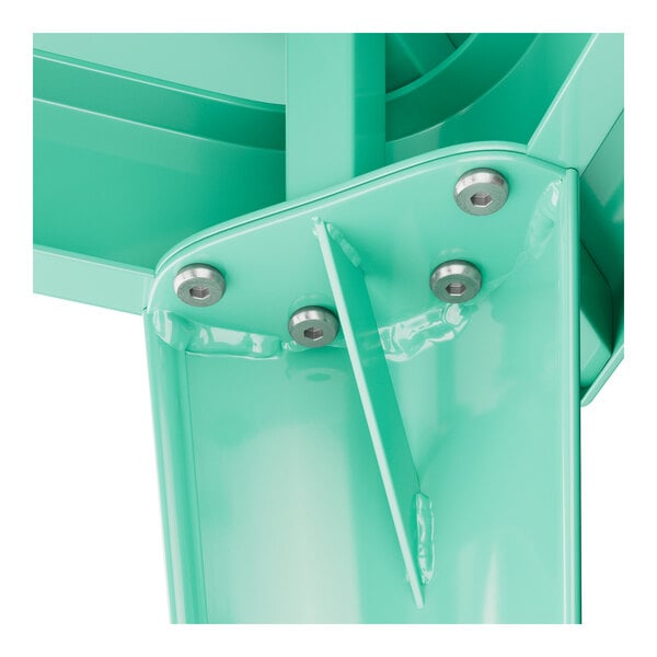 A close up of a Lancaster Table & Seating aquamarine metal table top.