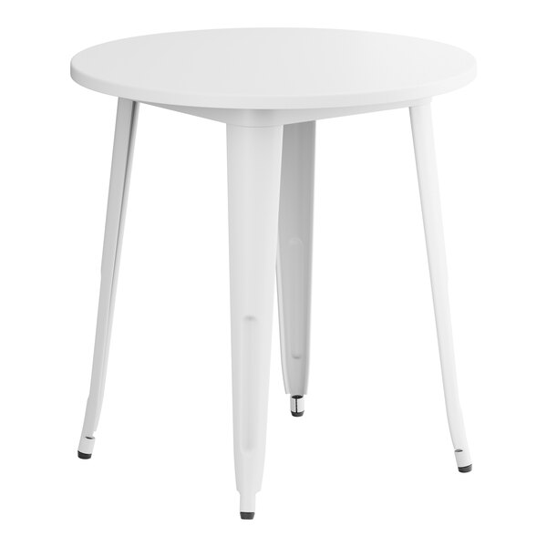 A Lancaster Table & Seating white table with a metal base and legs.
