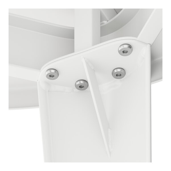 A close-up of a white metal bracket on a Lancaster Table & Seating outdoor table structure.